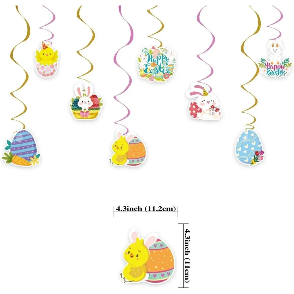 Easter Birthday Party Decorations, Easter Egg Bunny Banner Hanging Swirl Decor